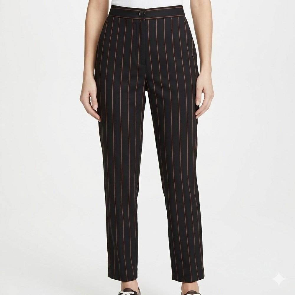 L'Academie Pinstripe High-Waist Tapered Trousers Women M Black Red Pinstripes
